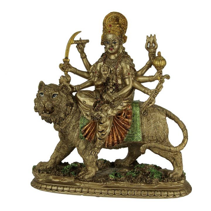 Things2Die4 - Wholesale Sculpture - Goddess Durga Bronze Resin Statue, 9.5" High Hindu Decor0