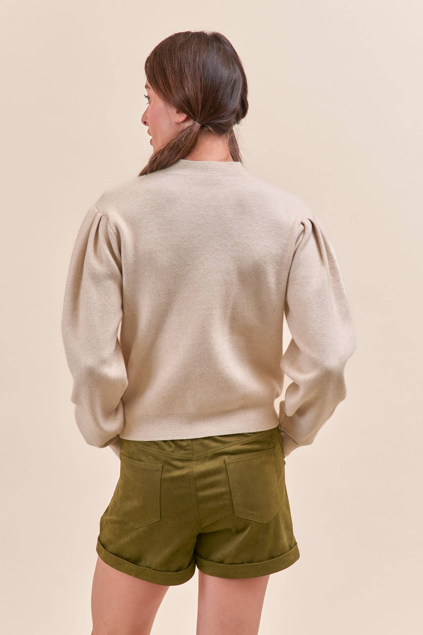 &MERCI - Wholesale Knit Sweater - Women's - MOCK NECK PUFF SLEEVE SWEATER MSW1103020