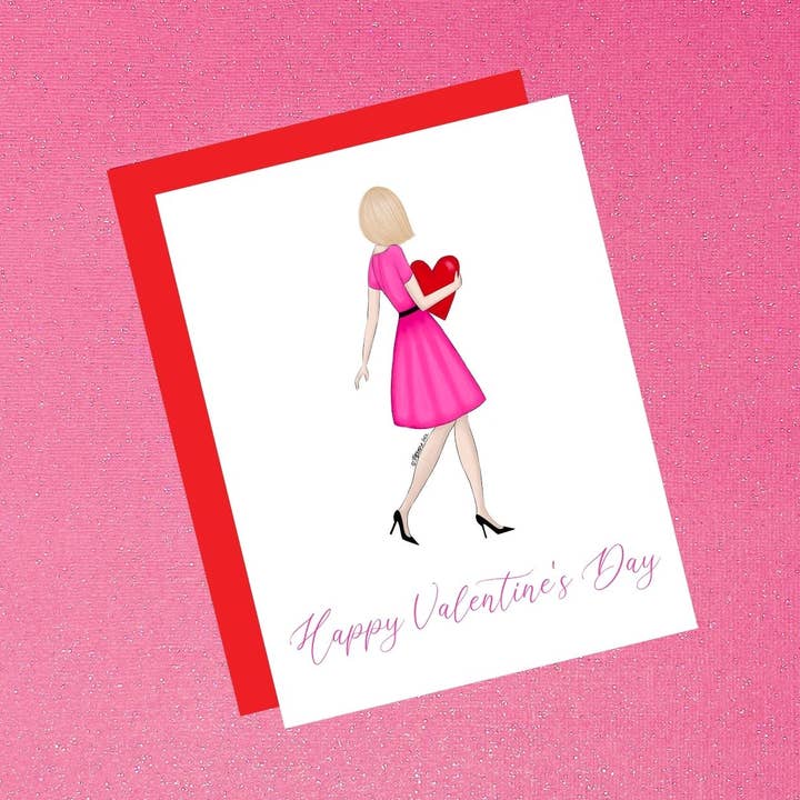 Carte de mode de la Saint-Valentin – Option Peau Claire Cheveux Blonds pour la vente par Tiffany Ascensio Designs | Watercolor Greeting Cards
