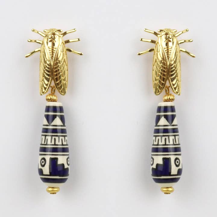 Cicada Blue Teardrop Earrings for wholesale by Midnight Foxes Studio