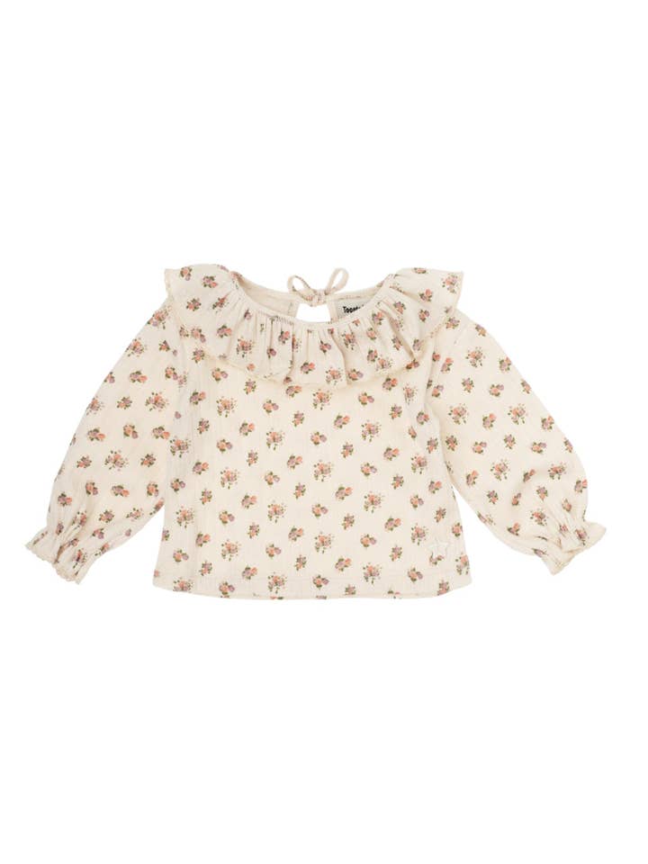 Off White Long Sleeve Openwork and Flower Print T-Shirt S52823 for wholesale on Faire