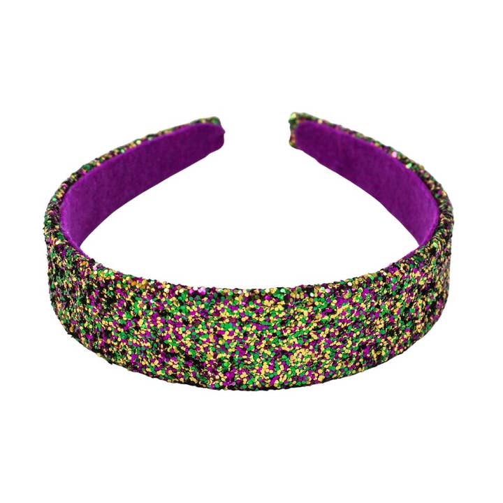 Purple, Green, and Gold Mardi Gras Glitter Headband (Each) for wholesale by Plush Appeal LLC