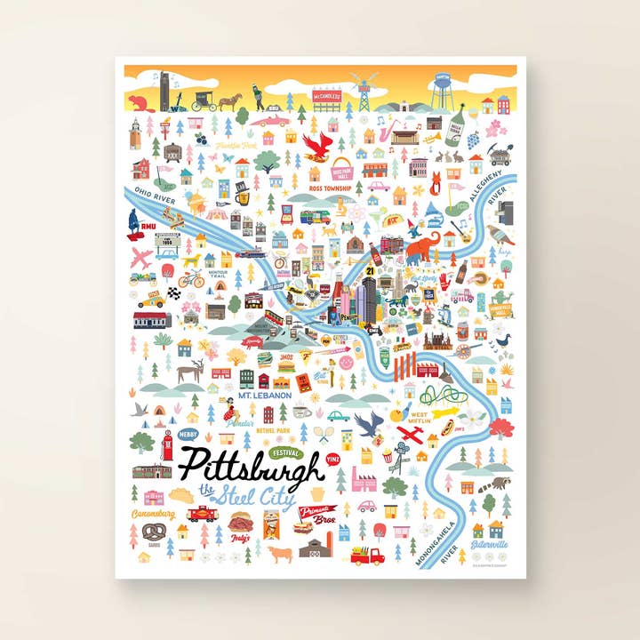 PITTSBURGH PA Stadsplattegrond Kunst wanddecoratie City Series Print voor wholesale door A. B. Newton and Company