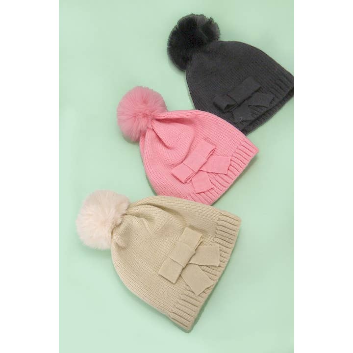 JOSSLYN by wall to wall - Wholesale Beanie - Women's - SOFT BOW POM POM BEANIE HAT | 40BN914