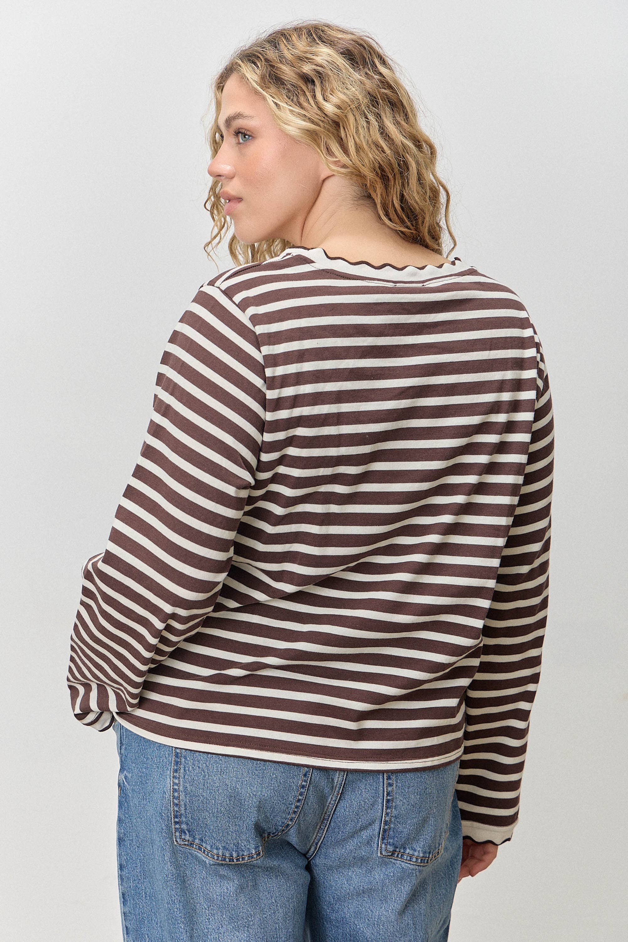 Polagram by Wellmade USA – wholesale Blouse – Women’s – (PLUS) STRIPE LONG SLEEVE TOP WITH WAVY NECKLINE9