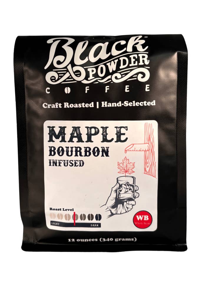 Maple Bourbon Infused for wholesale by Black Powder Coffee