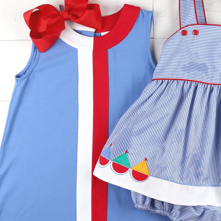 Shrimp and Grits Kids - Wholesale Bodysuit (Non-Footed) - Baby - Girls Applique Skirted Bubble - Set Sail
