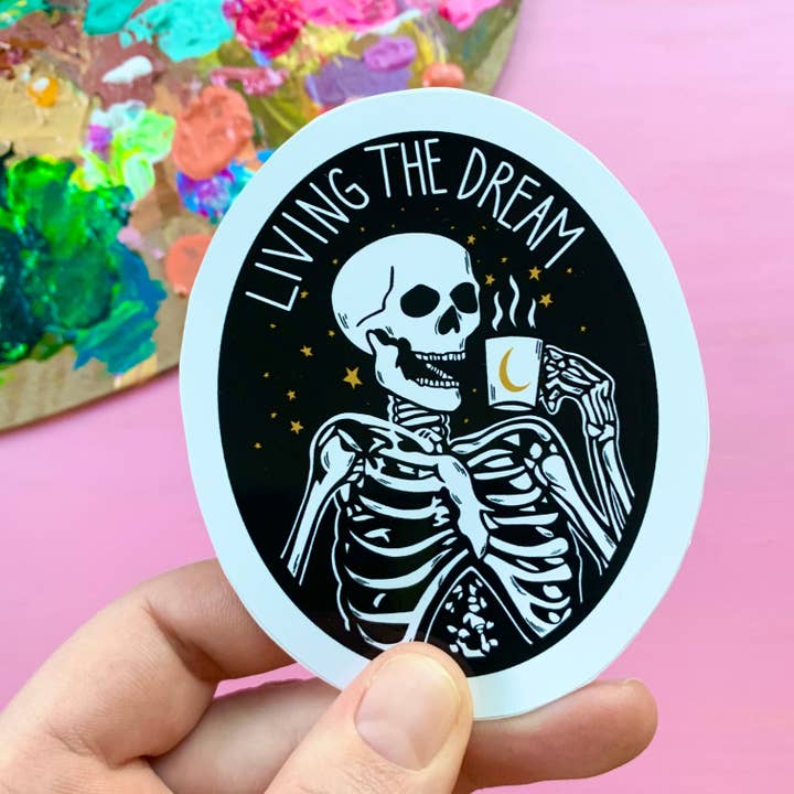 Sarcastic Skeleton Sticker Weird Decal Funny Office Dry Humor Sarcastic Unhinged Sticker Laptop Car Window for wholesale by Eska and the Alpenglow