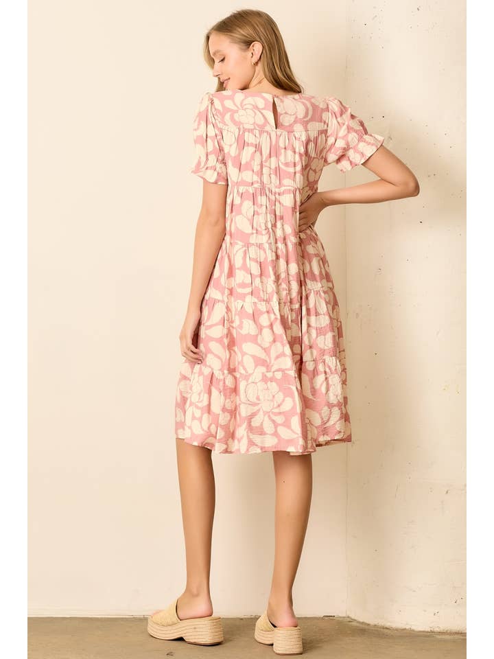Polagram by Wellmade USA - Wholesale Dress - Women's - PRINTED ROUND NECK KNEE LENGTH DRESS