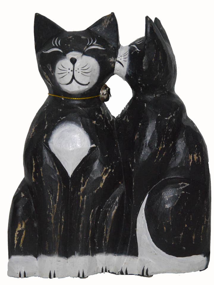 10" Hand Carved Wood KISSING CATS for wholesale by White Elephant