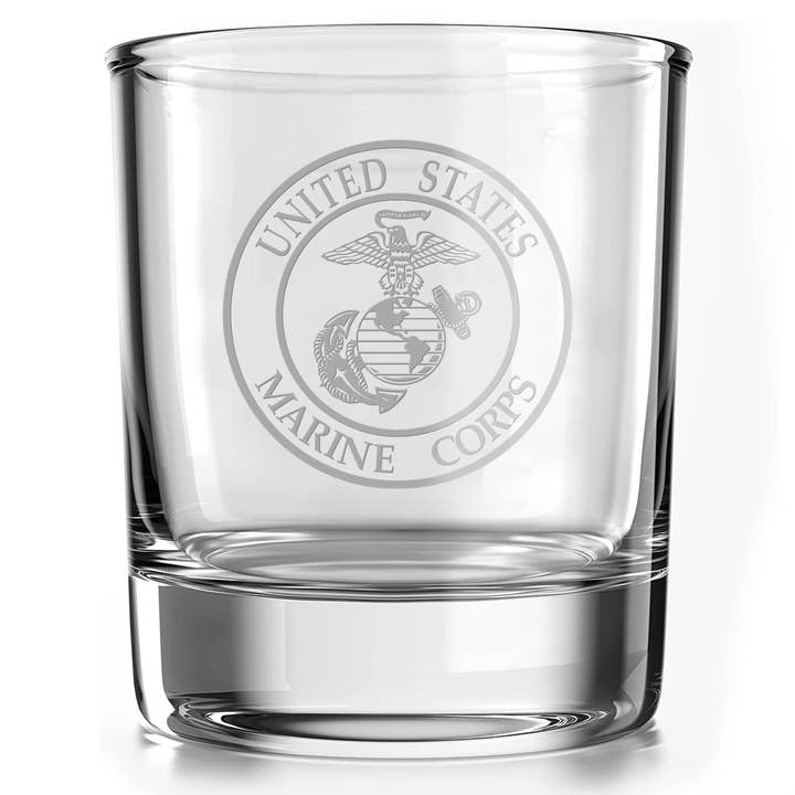 USMC Engraved Whiskey Glass - 10 ounce - Made in USA for wholesale by Old Southern Brass