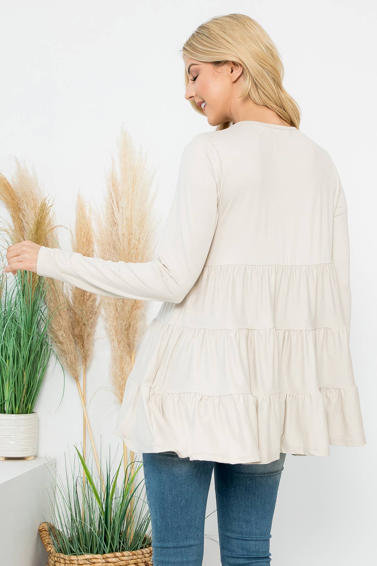 You & Me - Wholesale Tuniek - Dames - YMT20005V-STEVIGE GELAAGDE TOP MET LANGE MOUWEN63