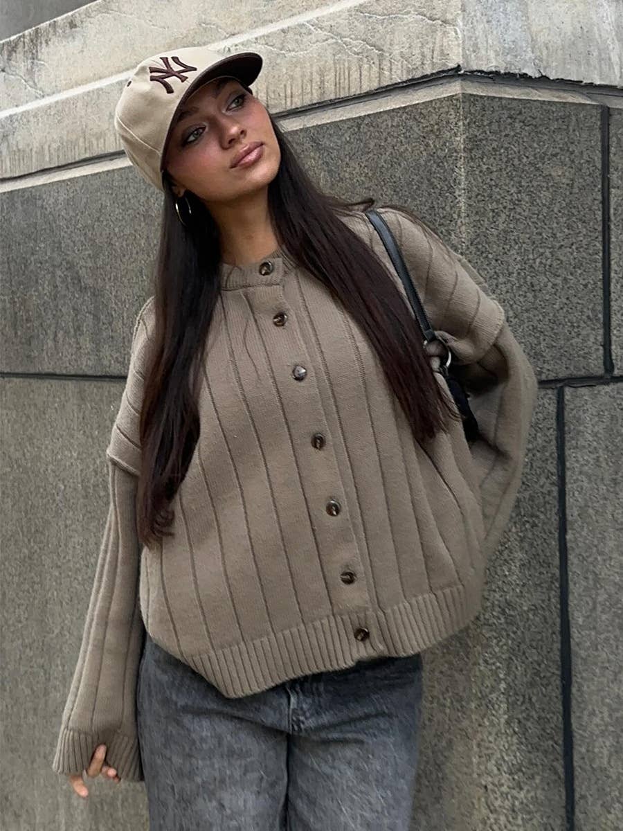 Hope & Sunshine – Engroshandel Cardigan - Dame – Ribbet cardigan med rund hals6