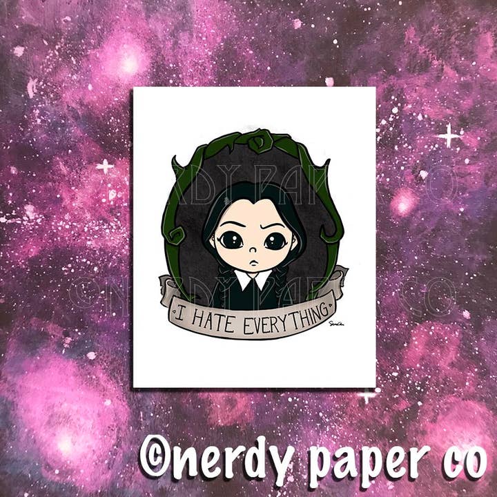 ODEIO TUDO | INSPIRADO NA FAMÍLIA ADDAMS | Impressão Artística - AP004 por atacado de NERDY PAPER CO.