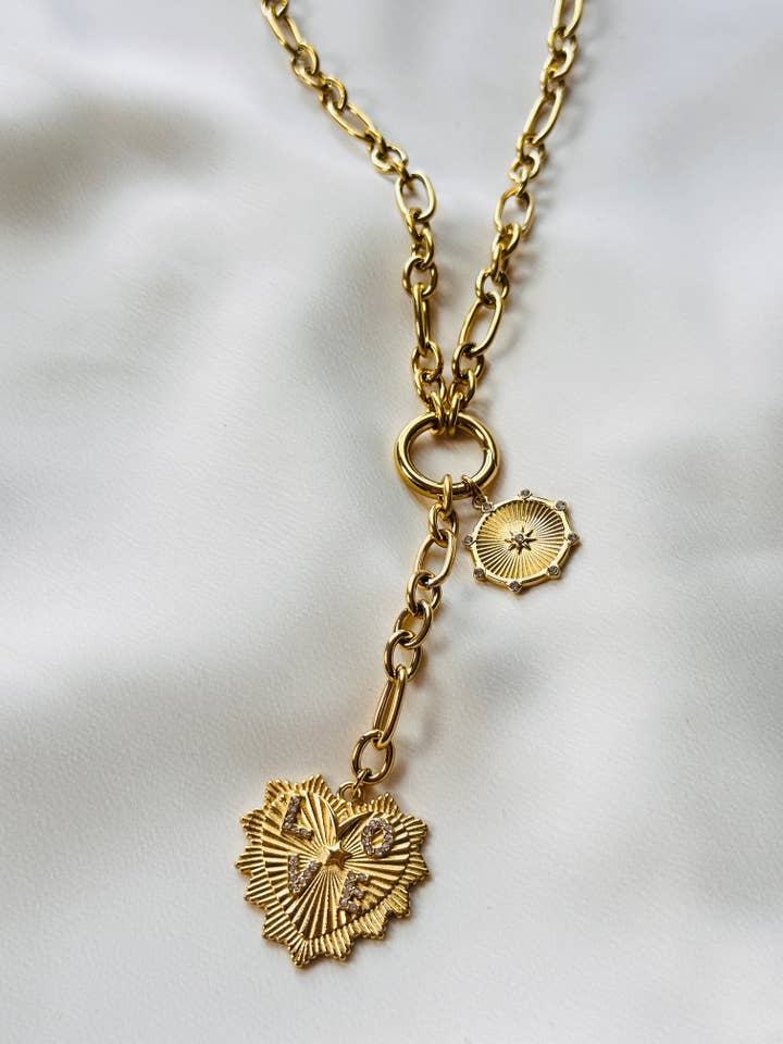 Chunky Chain Necklace with LOVE Heart Pendant for wholesale by mila + stevie