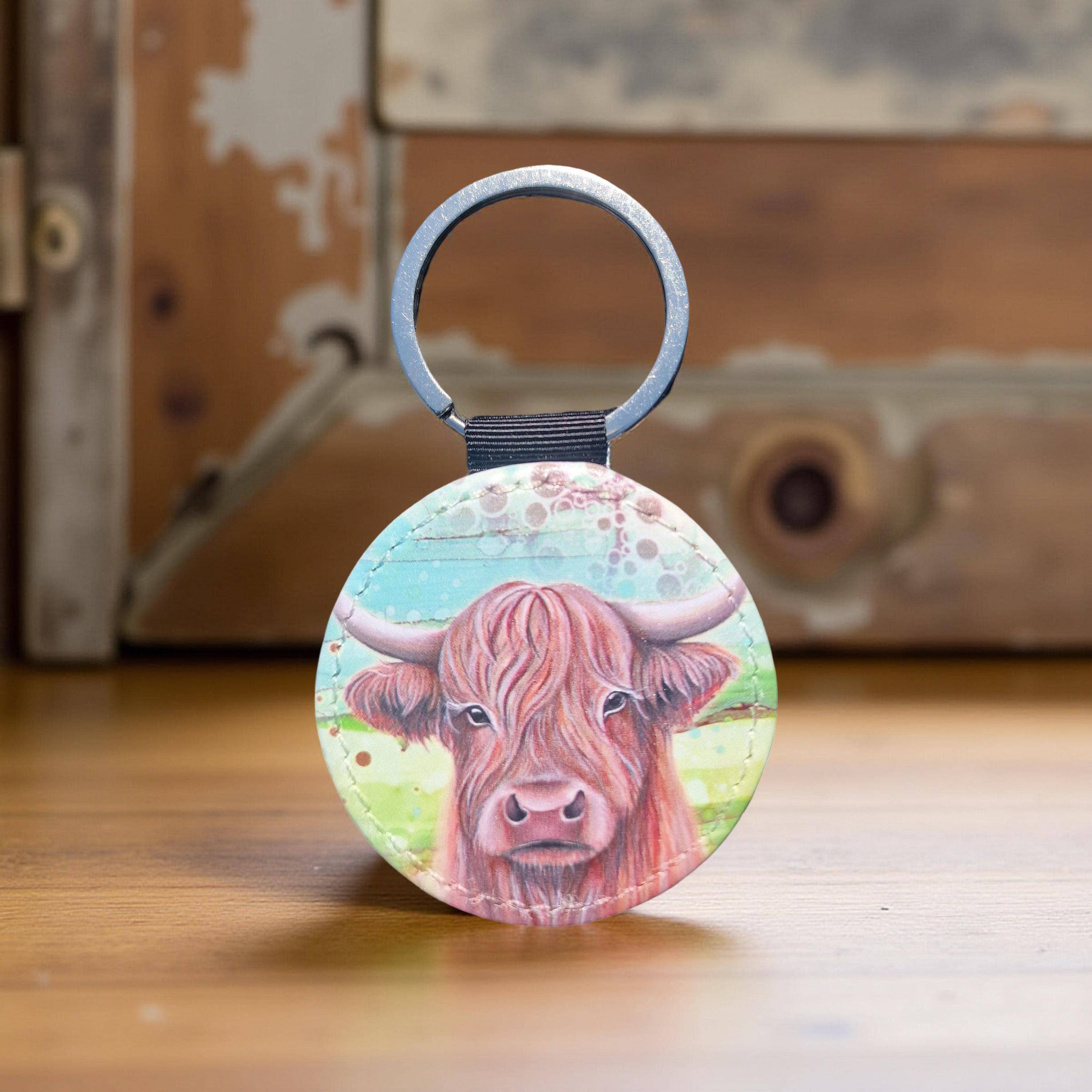 By Jo Crafts – wholesale Keychain – Unisex – 04-KR - Highland Cow Faux Leather Keyring4