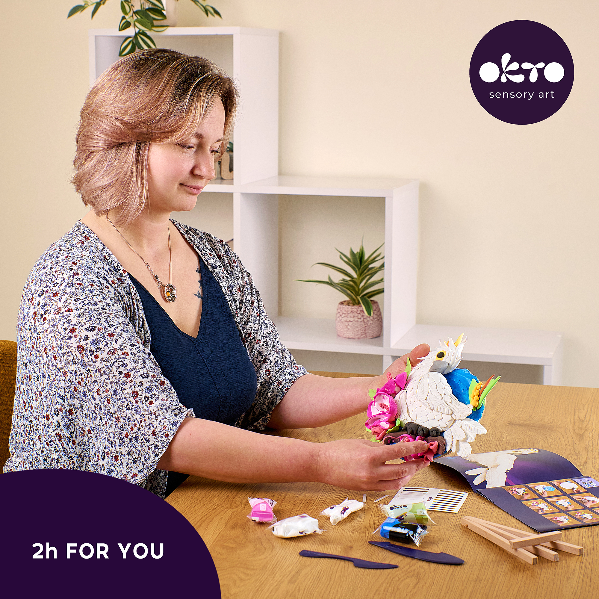 Fainotoys – Kit de artesanato DIY por atacado – Kit de Pintura 3D com Argila de Secagem ao Ar OKTO – Cacatua 3D (29 x 29 cm)5