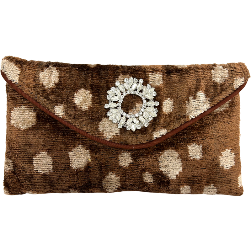LC FW B Brown and Cream Polka Dot Lily Cocktail Clutch for wholesale on Faire1