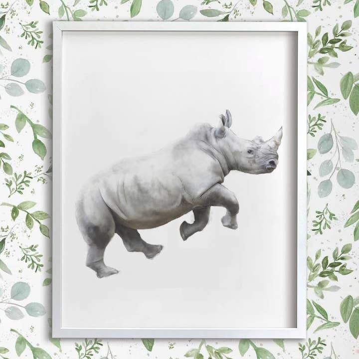 Modern Rhino Watercolor Painting | Nursery Wall Art | Soft & for wholesale by Triple Studio