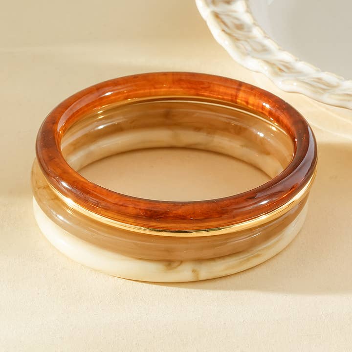 Set of 4 marbled color resin bangle bracelets for wholesale by JOYA