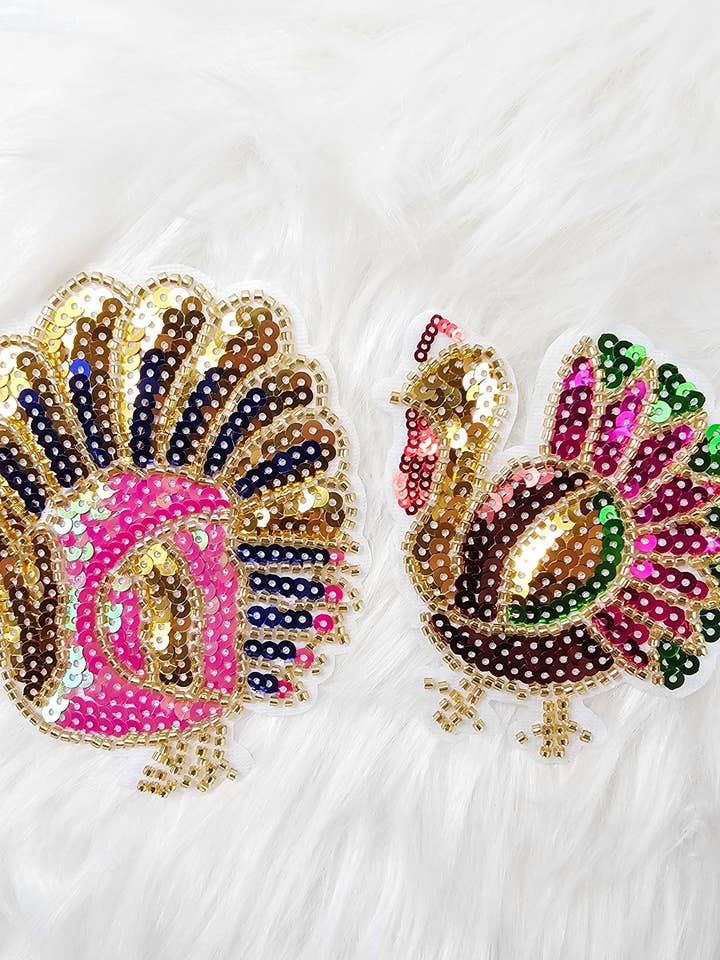 Sequin and Bead Turkey Embroidery Iron On Patch for wholesale by Scratch Decor