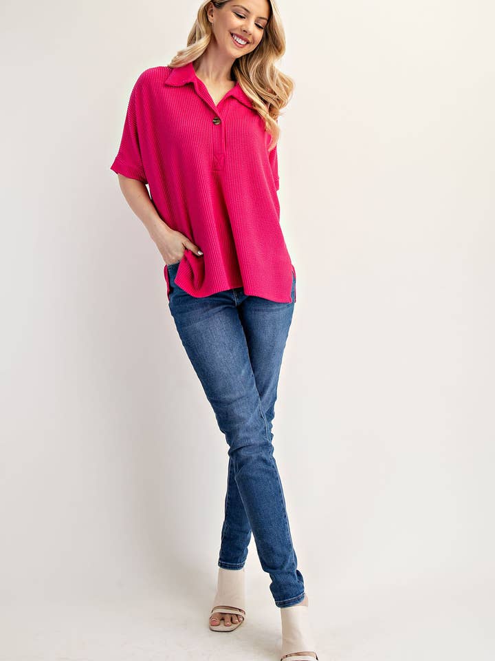 Celeste Clothing - Vendita all'ingrosso Top in maglia - Donna - TOP A COSTE TAGLIA FORTE CON COLLETTO E MANICHE CORTE - CT2391310