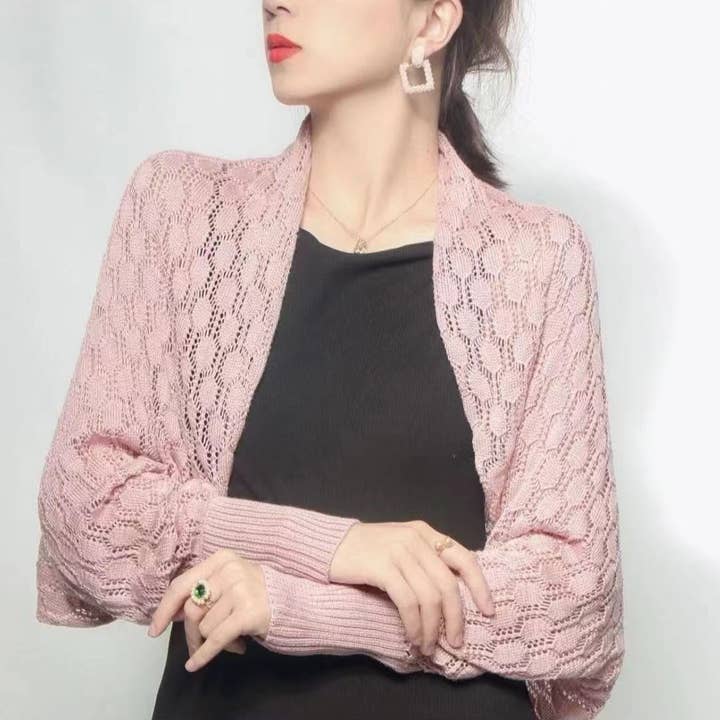 Fennco Styles - Vente Cardigan – femme - Boléro ajouré en crochet à manches longues16