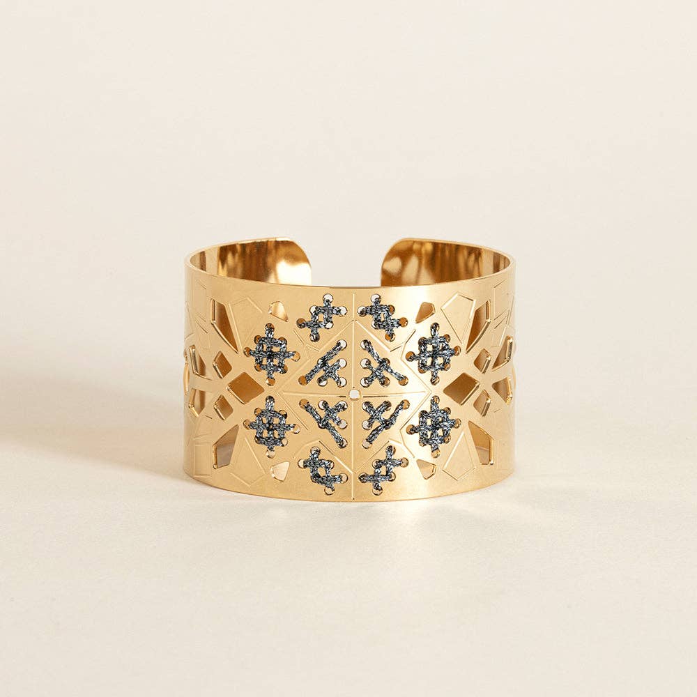 CAMILLE ENRICO - Wholesale Cuff Bracelet - ADRAR gold and colored cotton adjustable cuff4
