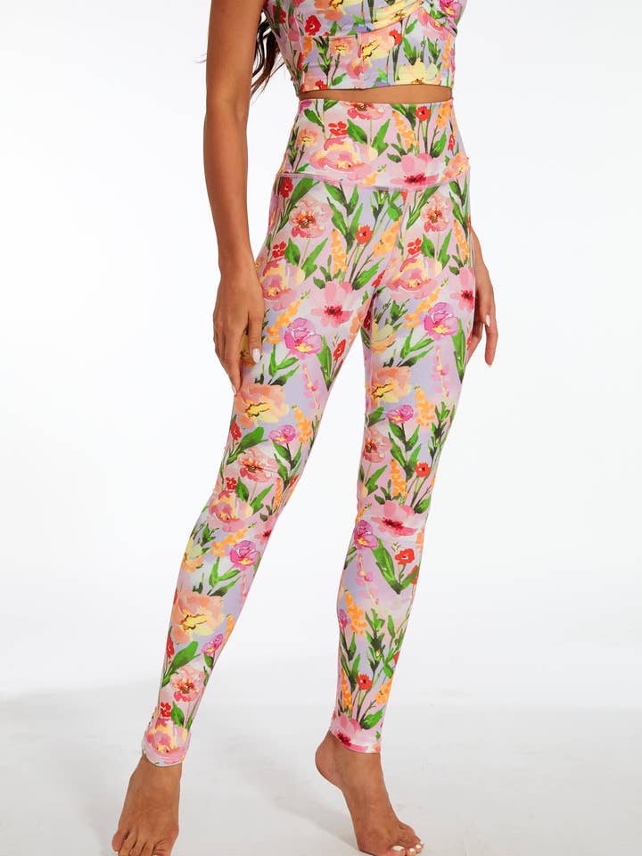 Leggings Sem Costura de Cintura Alta com Controlo de Abdómen e Estampa Floral por atacado de SILVERWIND
