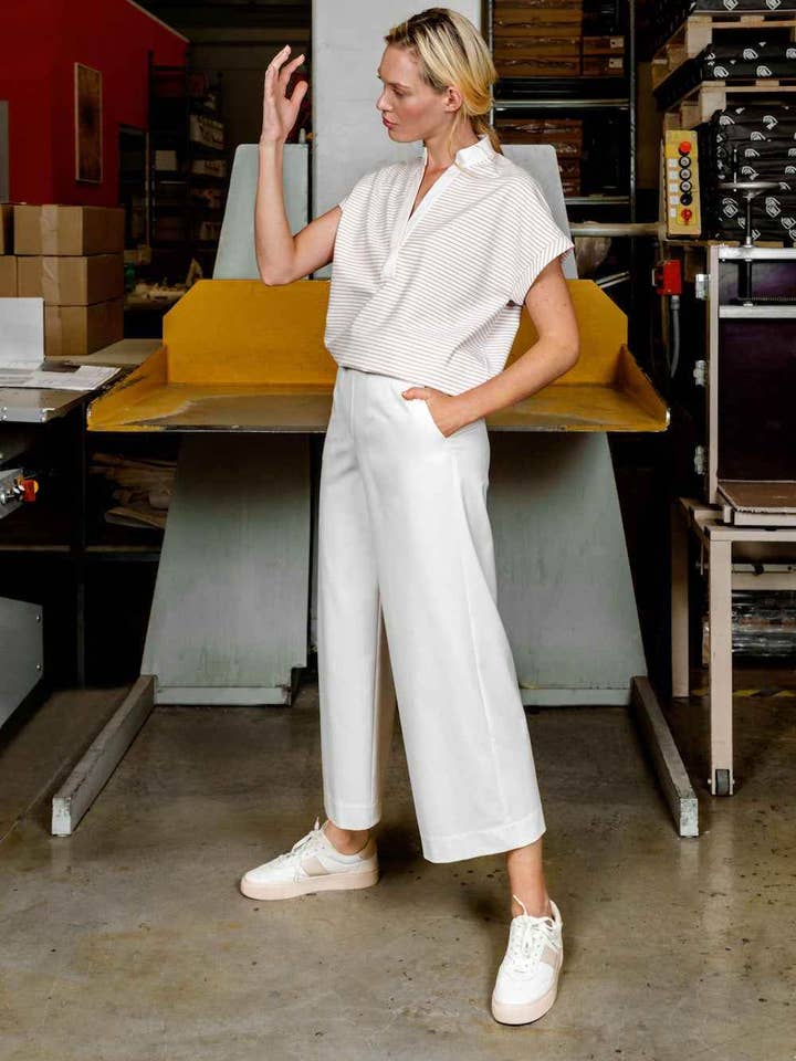 Calças de Perna Larga com Cintura Elástica nas Costas por atacado de Spoon