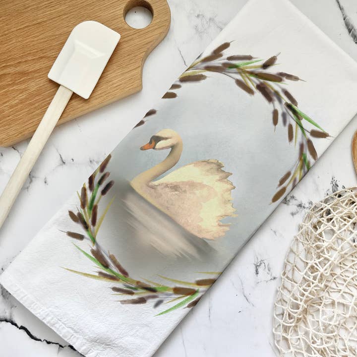 Honey Brush Design® - Wholesale Tea Towel - Swan Tea Towel1