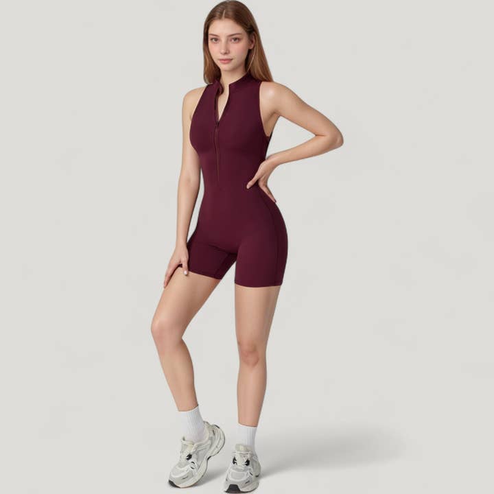 Active by Anna-Kaci – wholesale Unitard – Women′s – Sleeveless Zip Front Activewear Romper with Open Back and Co13