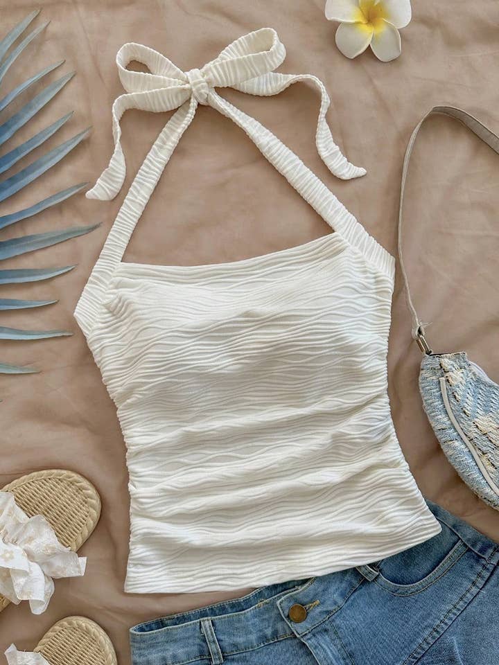 Rosa Clothing - Wholesale Tank Top - Women's - Cute & Stylish Bow Tie Halter Neck Crop Top