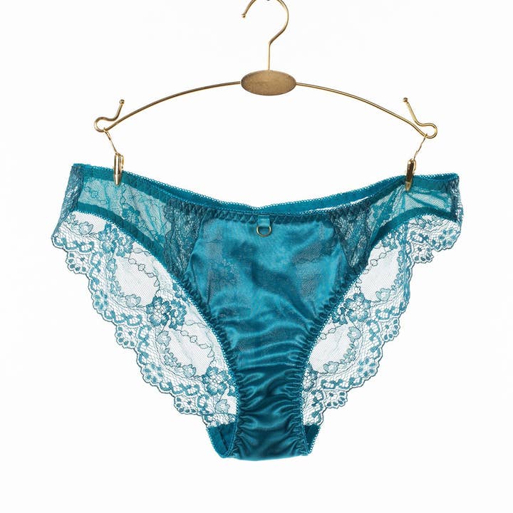 Teal Satin and Lace Knicker Teal Satin Knicker Teal Knickers for wholesale by Roshni Desai Designs