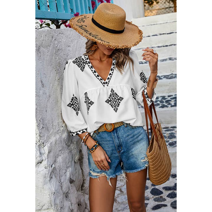 Supreme Fashion - Wholesale Blouse - Women's - Printed T Shirt V Neck Loose Puff Sleeves Shirts2