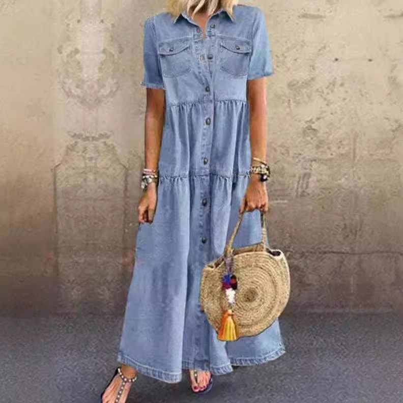 EmberLoom - Wholesale Dress - Women's - Women's Long Denim Dress with Button Front 3