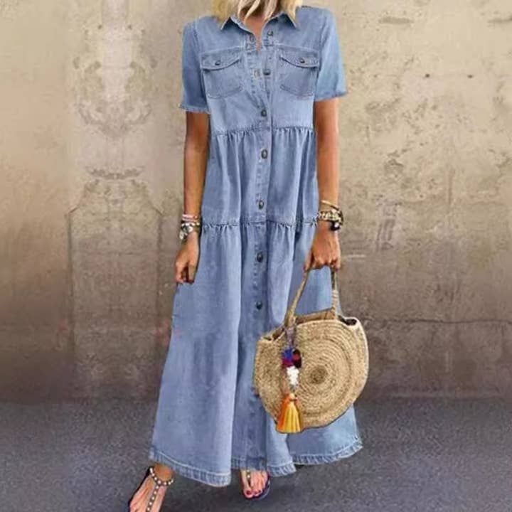 EmberLoom - Wholesale Dress - Women's - Women's Long Denim Dress with Button Front 3