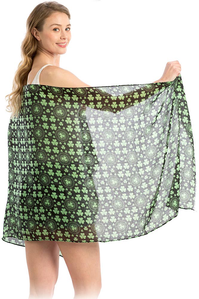 Hana - Wholesale Scarf - Women's - St Patrick Day Clover Leaf Pattern Oblong Scarf9