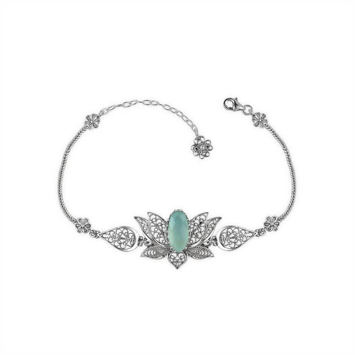 Filigranist Jewelry - Wholesale Link & Chain Bracelet - Multi Gemstone Women Silver Lotus Flower Link Bracelet19
