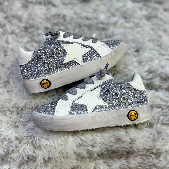 Torn and Trendy - Wholesale Lifestyle Sneakers - Kids - Silver Glitter White Star Sneakers4
