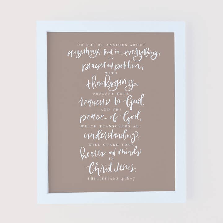 Hand Lettered Bible Verse Scripture print- Philippians 4:6-7 for wholesale by Grace Notes Ltd. - Christian Art and Gifts