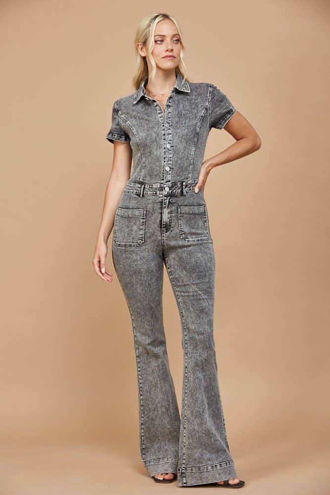 D GREY WESTERN BELLBOTTOM DENIM JUMPSUIT - 4330  DGREY for wholesale on Faire5