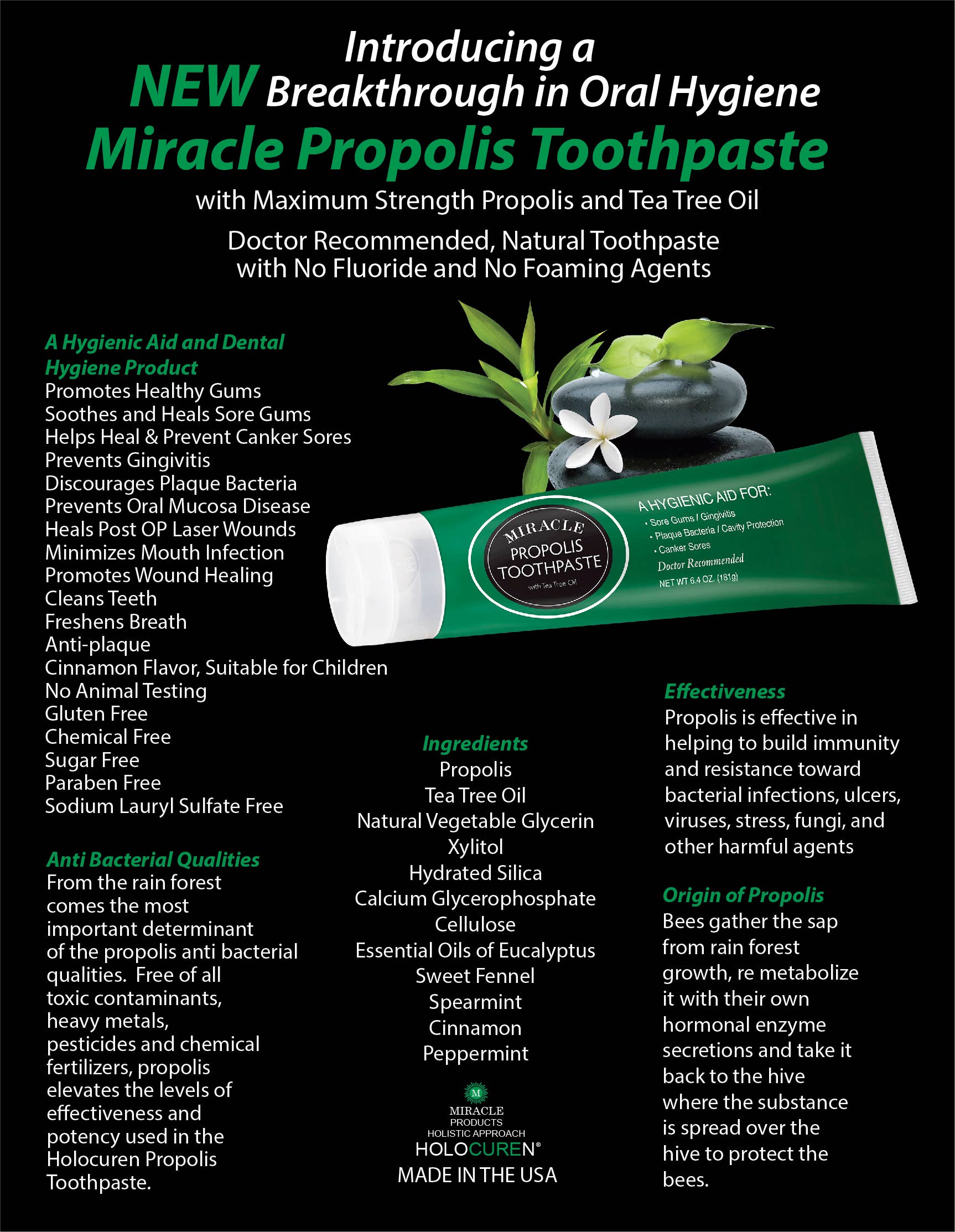 Holocuren Miracle Body Care and Tools - Wholesale Toothpaste - Miracle Propolis Toothpaste with Tea Tree Oil, No Fluoride5