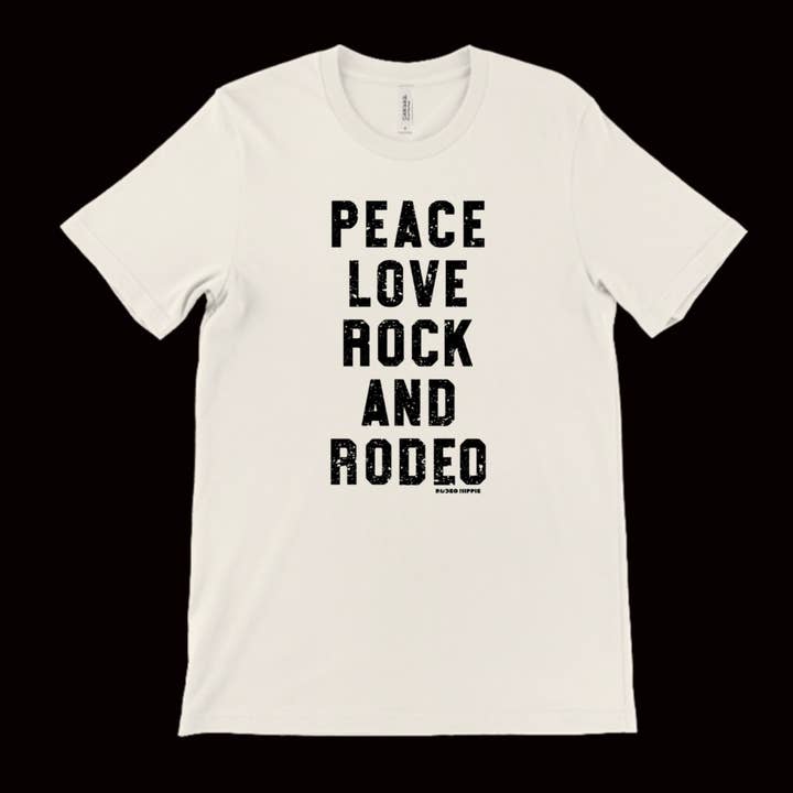 PEACE LOVE ROCK AND RODEO TEE NATURAL for wholesale by Rodeo Hippie