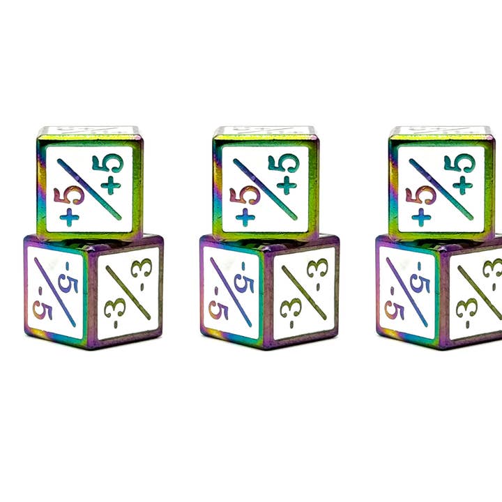 1/+1 & -1/-1 D6 Blanc Lot de 6 Dés Métalliques JCC pour la vente par Norse Foundry