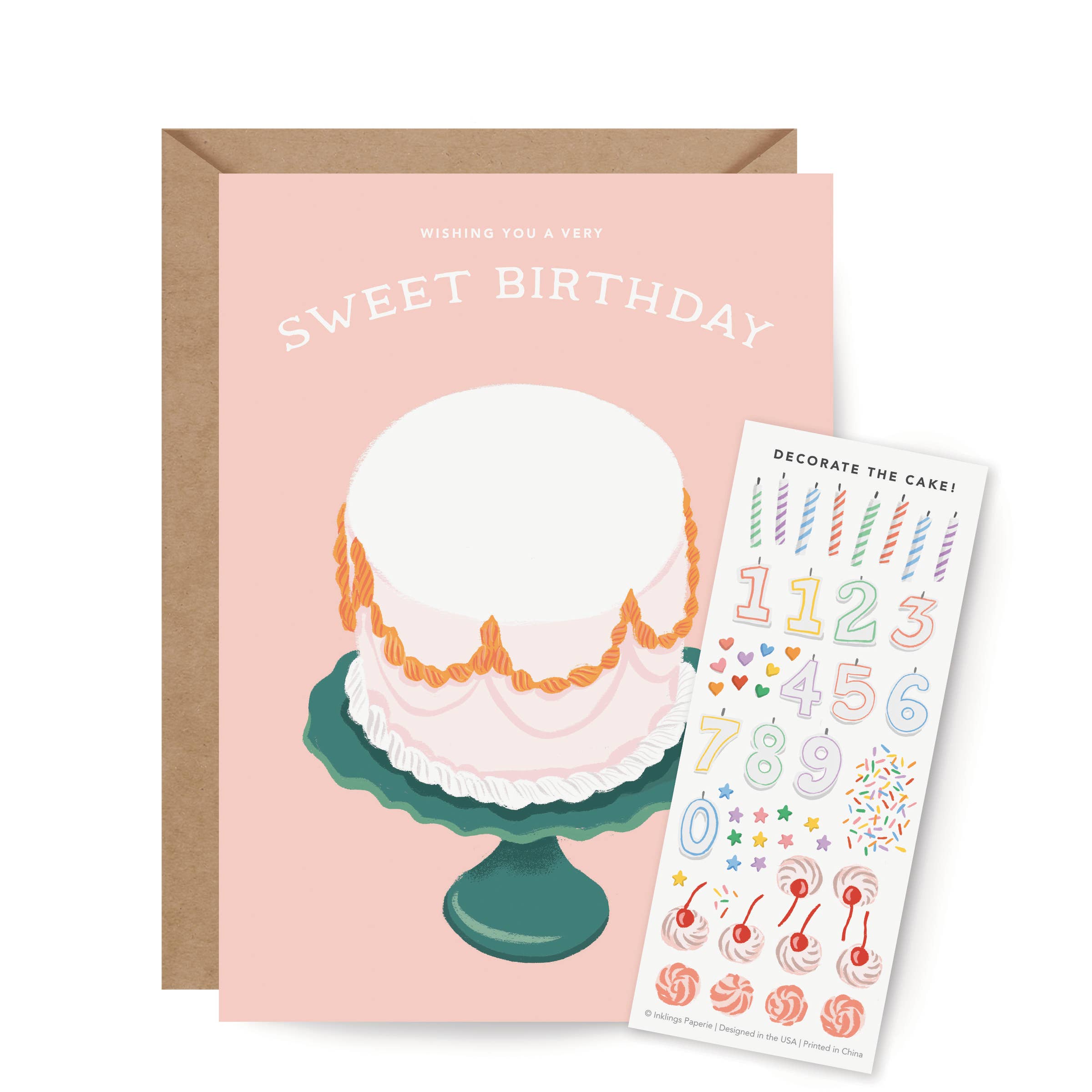 Inklings Paperie - Wholesale Birthday Card - Sticker Scene Card - Decorate a Cake0