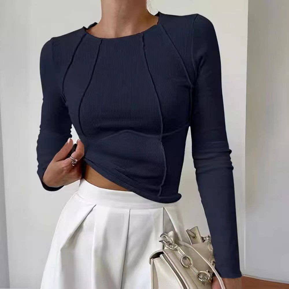 HIDDENBRAND - Wholesale T-Shirt - Women's - Slim basic y2k ribbed top long-sleeved T-shirt2