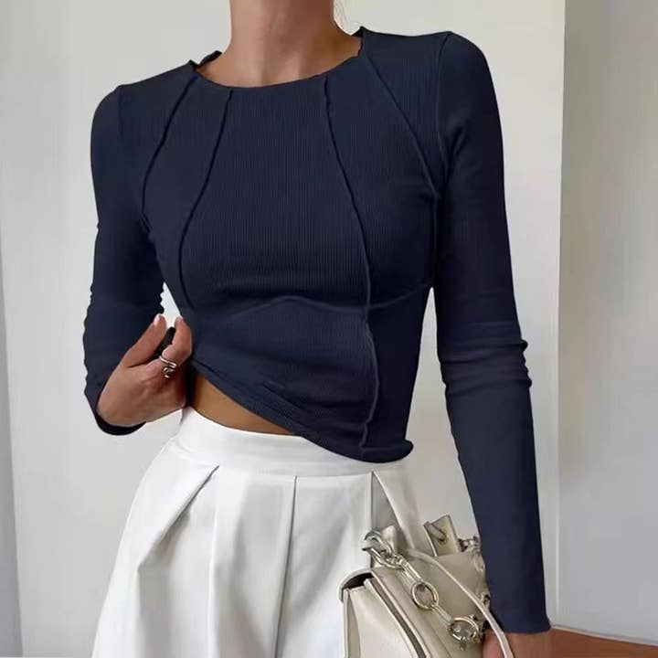 HIDDENBRAND - Wholesale T-Shirt - Women's - Slim basic y2k ribbed top long-sleeved T-shirt2