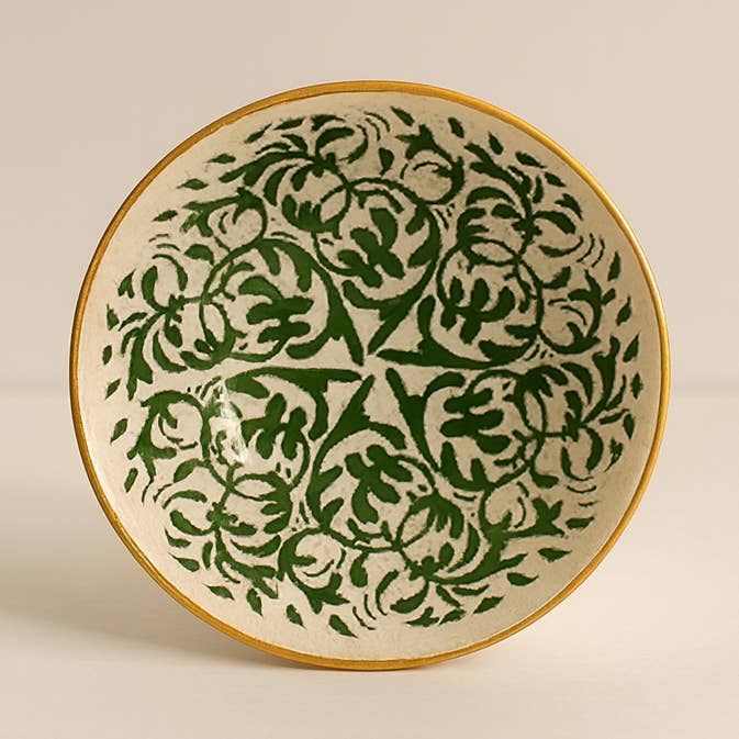 Novastyl - Wholesale Dinner Plate - HÉRACLÉE 500ml bowl in sandstone with green decoration0