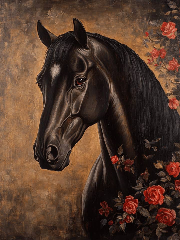 Black Horse Portrait - Animal Still Life Wall Art Prints – 8″x10″ Artwork for 11″x14″ Frame for wholesale by Mowbi